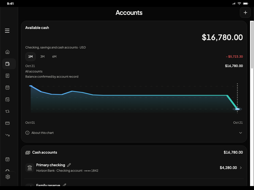Real DYNX24 accounts and net worth screen
