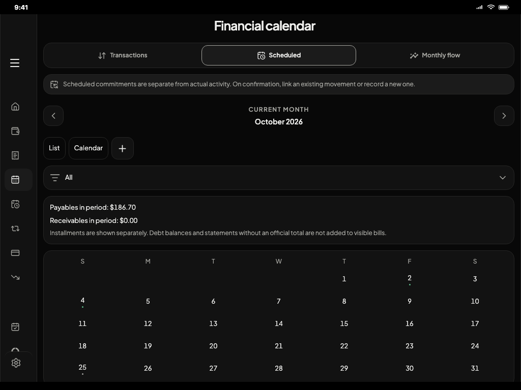 Real DYNX24 financial calendar screen