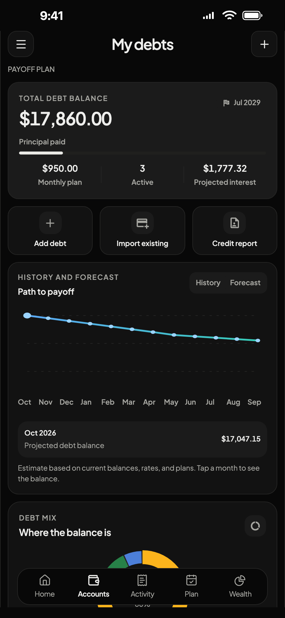 Real DYNX24 debt payoff screen